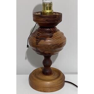 Mid Century Modern 50s Hand Turned Rustic Wood Table Lamp w/ Pull Chain 12"